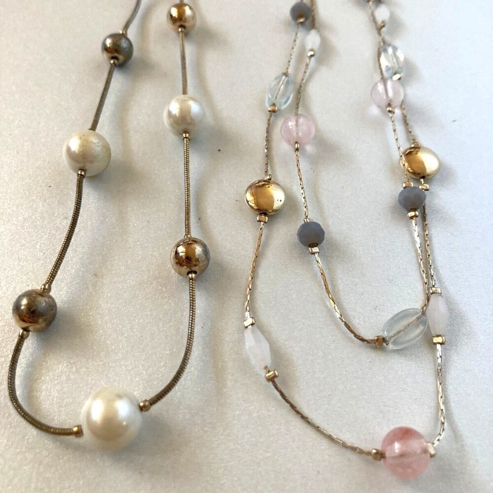 Lot of 2 Anne Klein Loft Outlet jewelry GOLD SILVERTONE PEARL bead Necklaces - Picture 3 of 15
